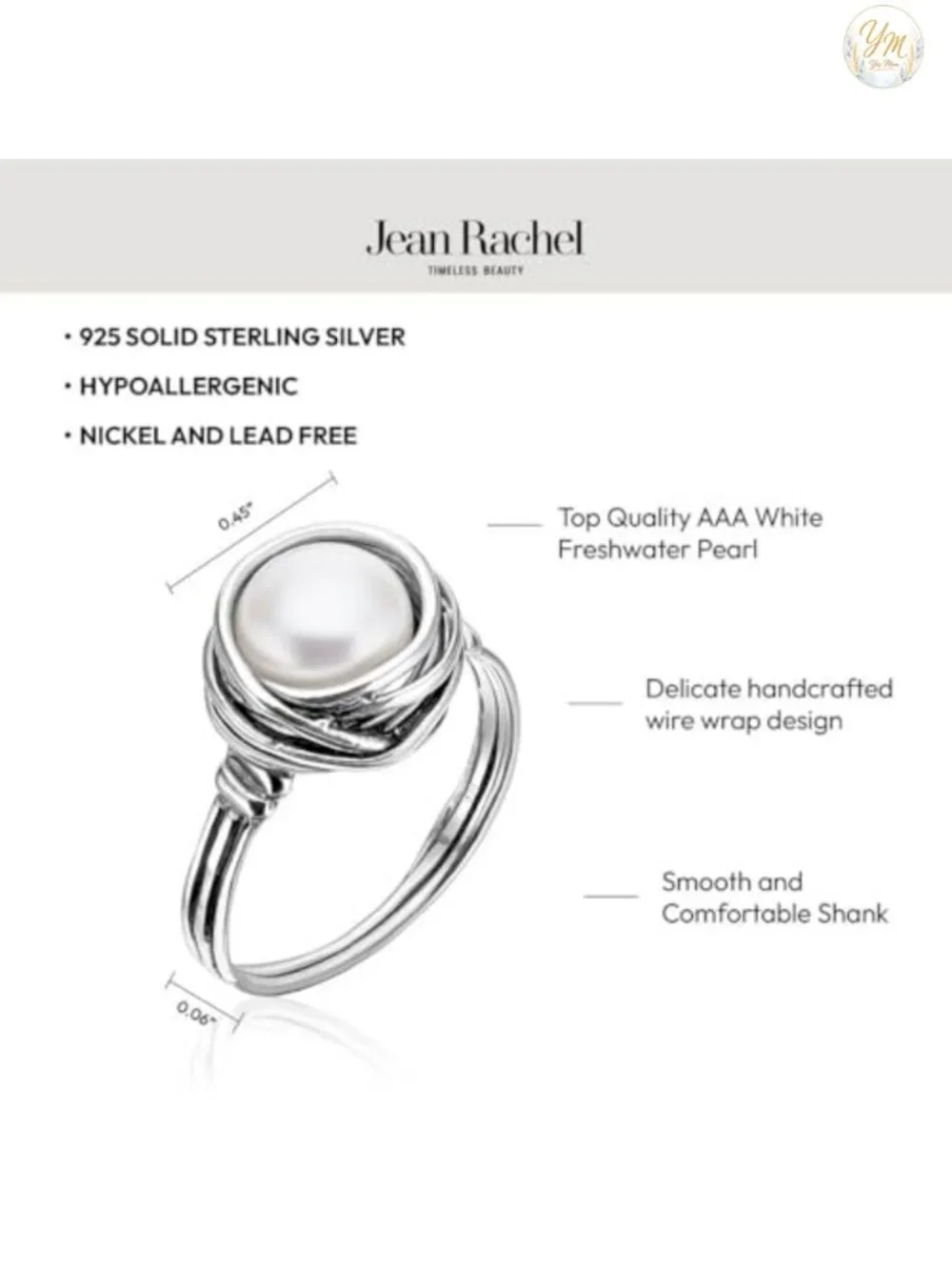 925 Sterling Silver Freshwater Pearl Wire Wrap Vintage Statement Ring